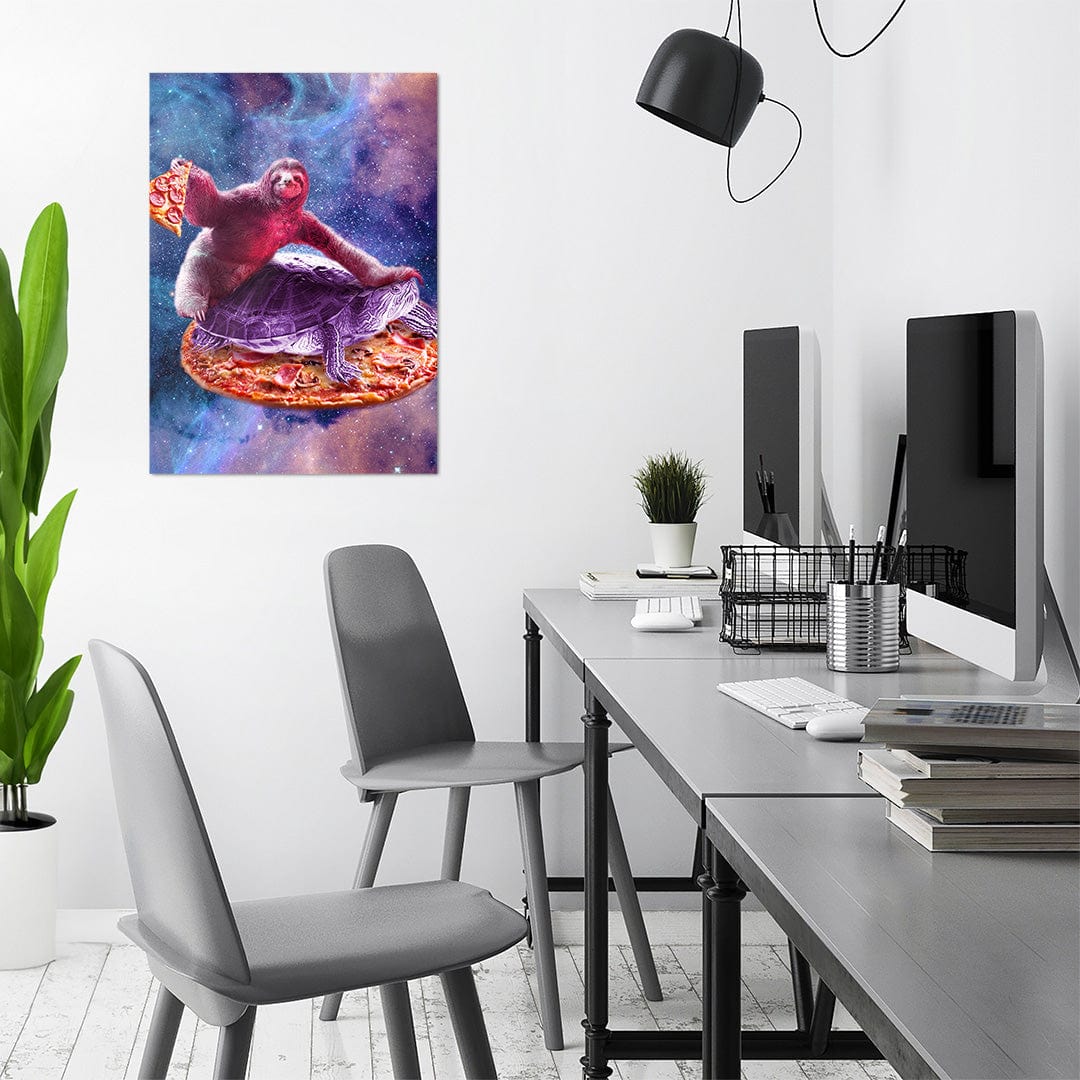 TrophySmack Trippy Space Sloth Turtle Sloth Pizza - Metal Wall Art