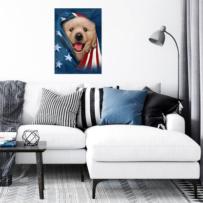 trophysmack usa golden retriever puppy metal wall art showcasing a patriotic golden retriever