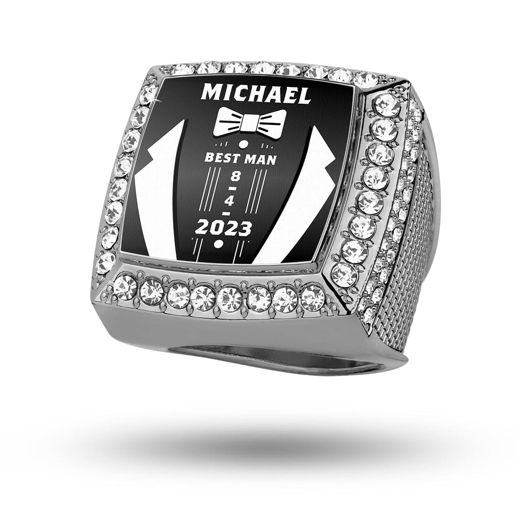 TrophySmack wedding party custom championship ring with engraved names