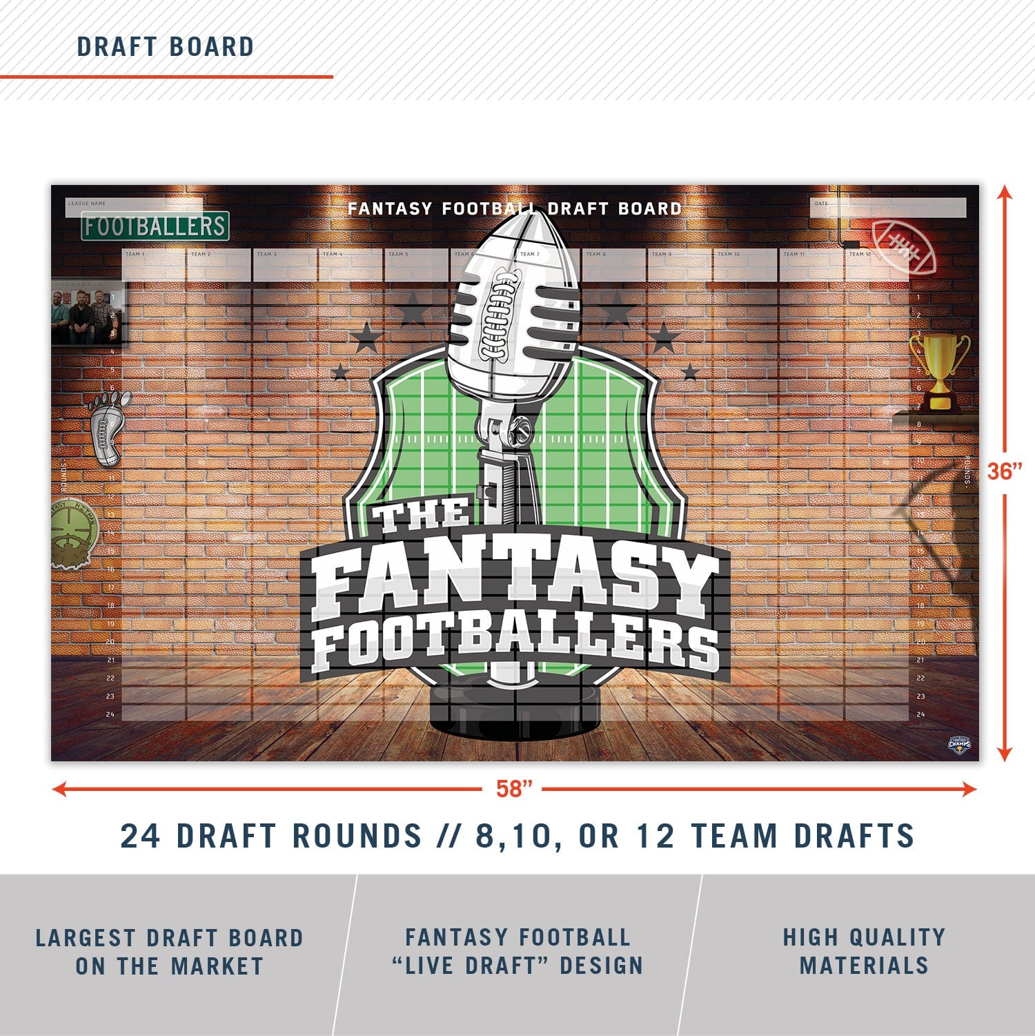 2023 ESPN Fantasy Football Draft Board Kit- 12, 10, 8 team