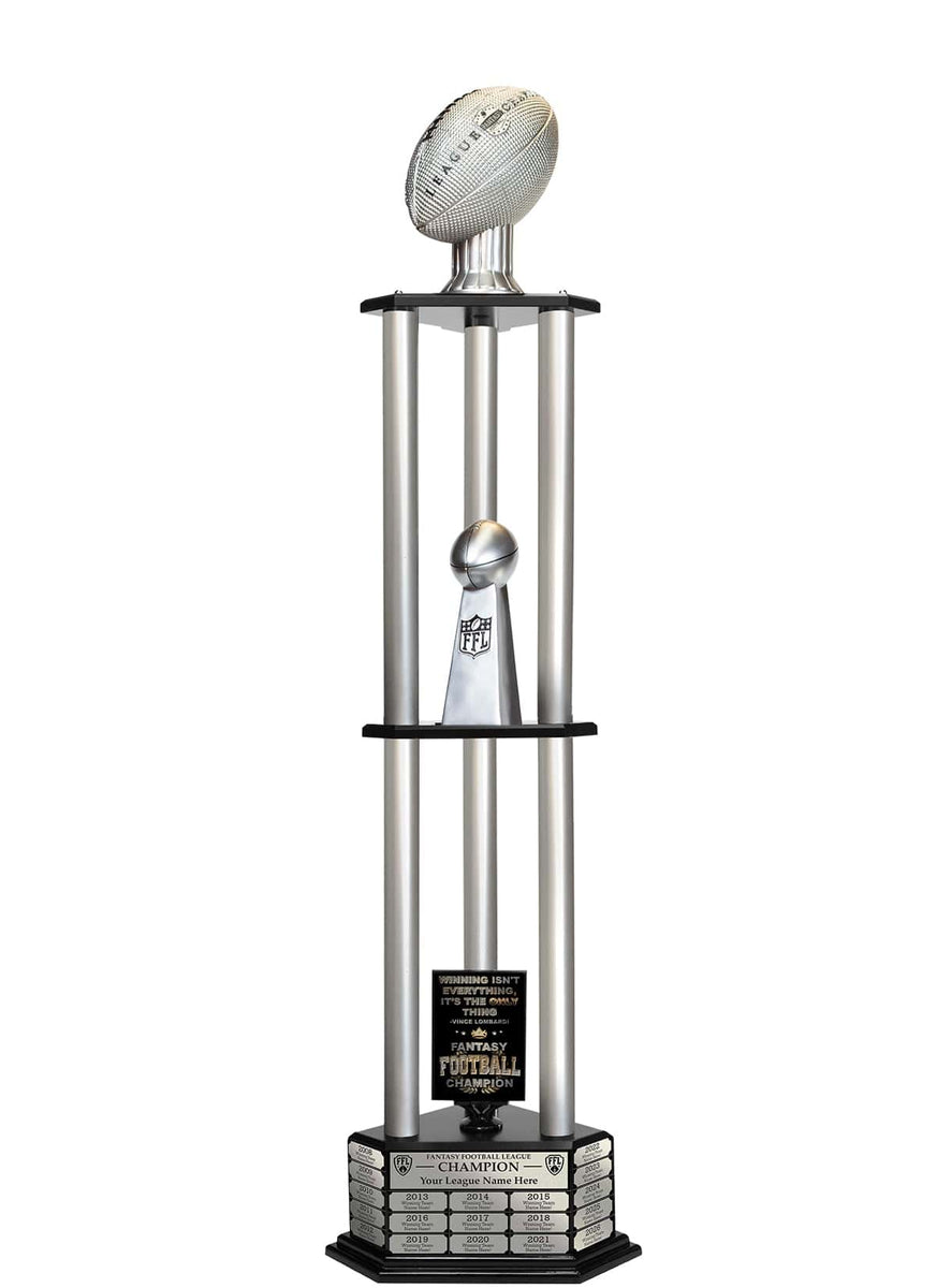 : TROPHYPARTNER Silver Football Champion Tower Fantasy Football Trophy  with 4 lines of custom text : Sports & Outdoors